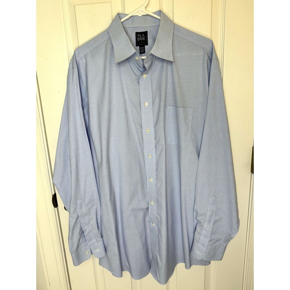 Jos. A. Bank Traveler Collection Dress Shirt Blue Check 17.5-36